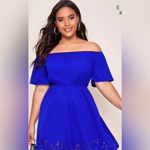 Blue off the shoulder plus size dress